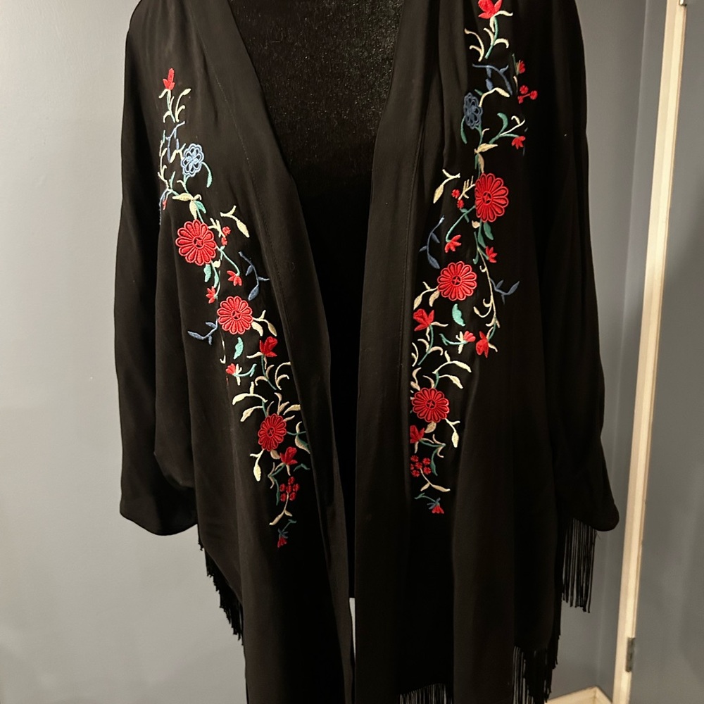 Xhilaration Black Kimono with Colorful Floral Design